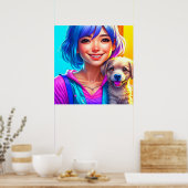 Poster Anime Girl and Puppy Chien (Cuisine)
