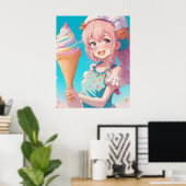 Poster Anime Girl avec Cupcake Whimsical (Bureau à domicile)