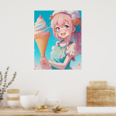 Poster Anime Girl avec Cupcake Whimsical (Cuisine)