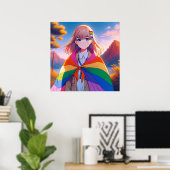 Poster Anime Girl avec LGBTQIA+ Cape (Bureau à domicile)