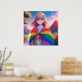 Poster Anime Girl avec LGBTQIA+ Cape (Cuisine)