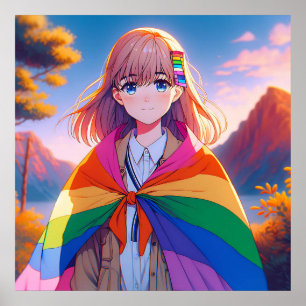 Poster Anime Girl avec LGBTQIA+ Cape