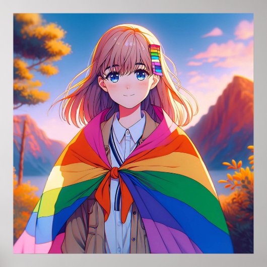 Poster Anime Girl avec LGBTQIA+ Cape (Devant)