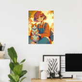 Poster Anime Girl Avec Son Chat Favori (Bureau à domicile)