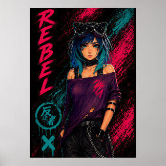 Poster Anime Girl Cyberpunk Neon Black