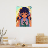 Poster Anime Girl Écouter la musique (Cuisine)