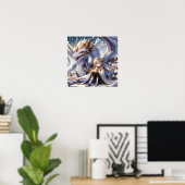 Poster Anime Girl et Dragon blanc et or (Bureau à domicile)
