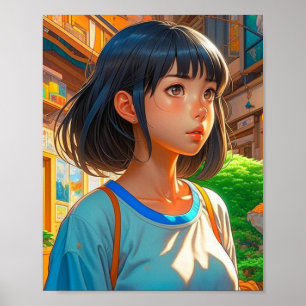 Poster Anime Girl in the City Colorful Artsy