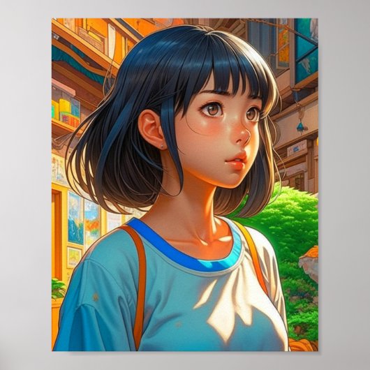Poster Anime Girl in the City Colorful Artsy (Devant)