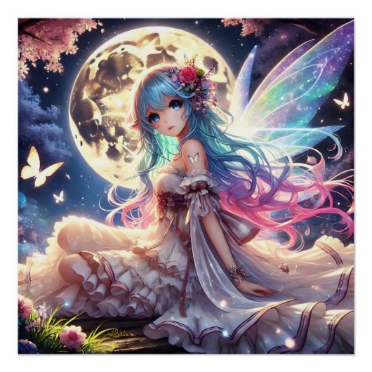 Poster Anime Girl Moon Fairy Princesse dans le jardin (Devant)