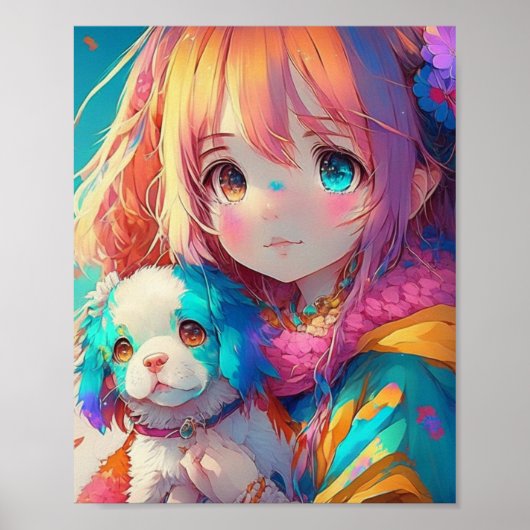 Poster Anime Girl with Puppy (Devant)