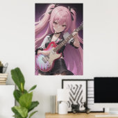 Poster Anime jeune cool dame jouant de la guitare | Art A (Bureau à domicile)