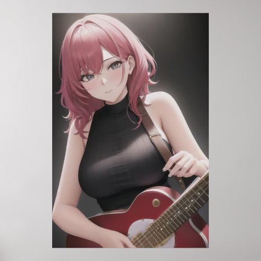 Poster Anime jeune dame jouant de la guitare | AI Art Pos (Devant)