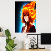 Poster Anime jeune femme orange cheveux | Art AI (Bureau à domicile)