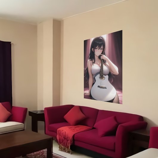Poster Anime jeune femme tenant une guitare | Art AI