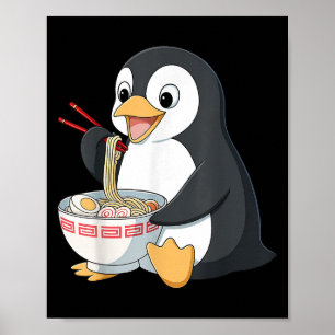 Poster Anime Kawaii Penguin Manger Ramen Noodle Cadeaux H