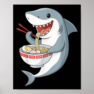 Poster Anime Kawaii Requin Manger Ramen Nouilles Cadeaux