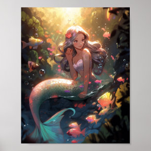 Poster Anime Mermaid Girl Imaginaire Art
