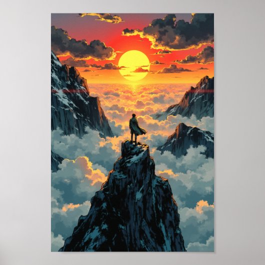 Poster Anime Mountain Summit Sunrise Wall Art (Devant)