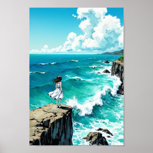 Poster Anime Ocean Cliff Breeze Wall Art (Devant)