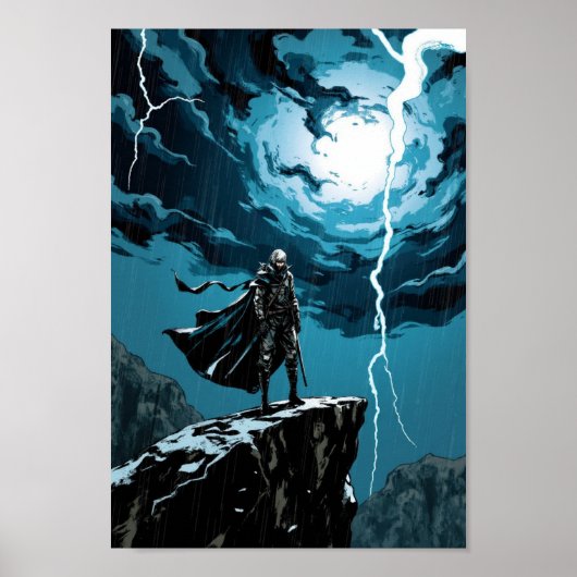 Poster Anime Thunderstorm Cliff Warrior Wall Art (Devant)