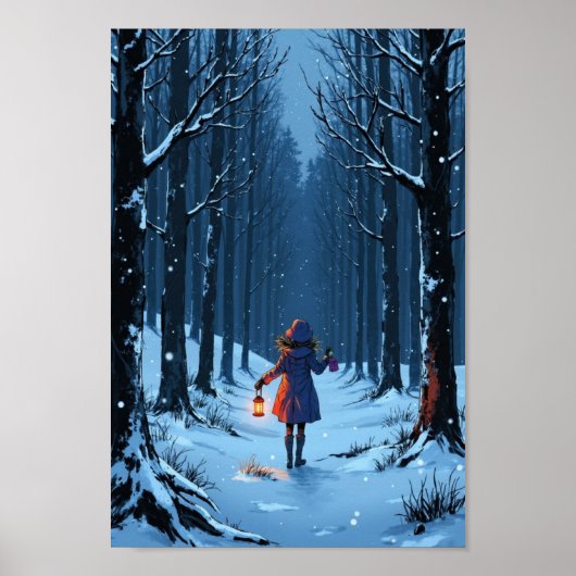 Poster Anime Winter Lantern Snow Wall Art (Devant)