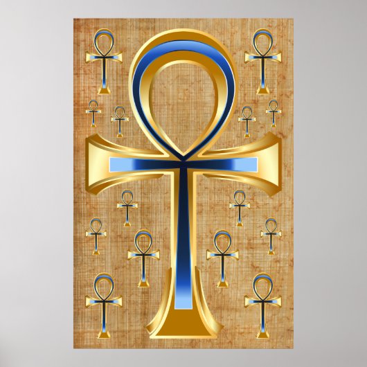 Poster Ankh égyptien - Design or et bleu (Devant)