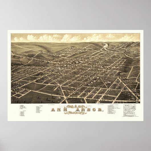 Poster Ann Arbor, MI Panoramic Map - 1880 (Devant)
