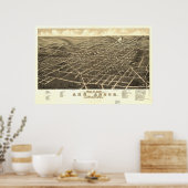 Poster Ann Arbor Michigan 1880 Antique carte panoramique (Cuisine)