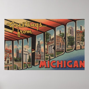 Poster Ann Arbor, Michigan - Large Letter Scenes