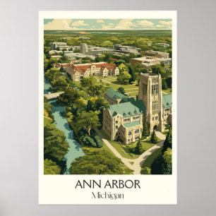 Poster Ann Arbor Michigan Université Vintage Town Art