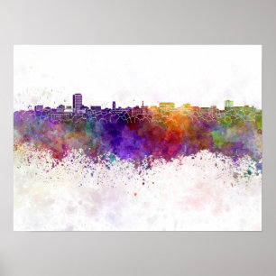 Poster Ann Arbor skyline in background watercolor