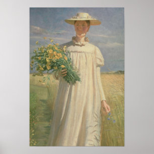 Poster Anna Ancher de retour de la cueillette de fleurs, 