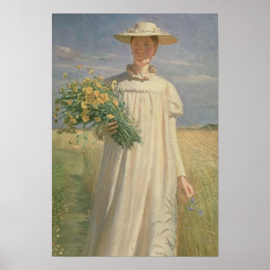 Poster Anna Ancher de retour de la cueillette de fleurs, (Devant)