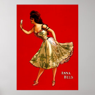 Poster Anna Held ~ Annonce théâtrale Vintage 1899 Vaudevi