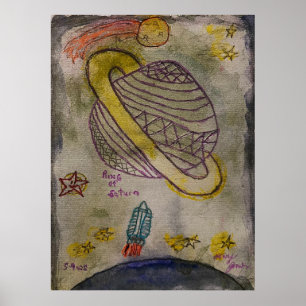 Poster Anneau de couleur d'eau de Saturne