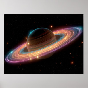 Poster Anneau Galactique Néon de la Planète Art Numérique