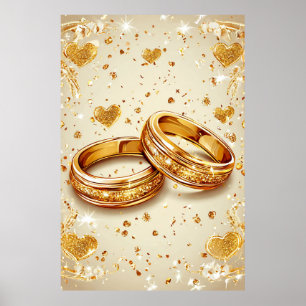 Poster Anneaux de Mariage avec des Cœurs Dorés Amour Roma