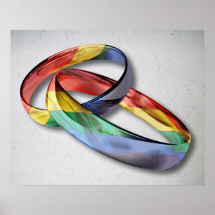 Poster Anneaux de mariage d'arc-en-ciel pour l'égalité de