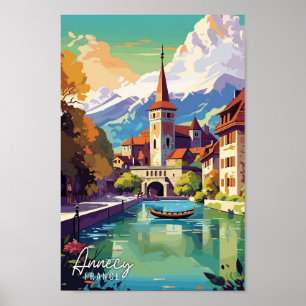 Poster Annecy France Illustration de voyage vintage Art