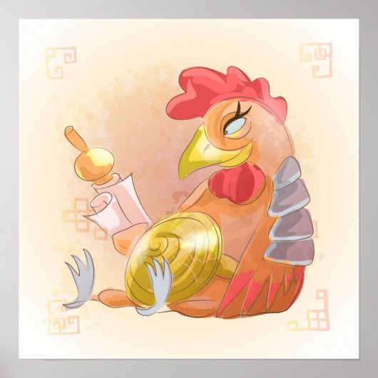 Poster Année aquarelle du coq, Samurai (Devant)