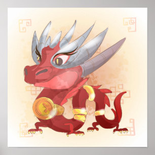 Poster Année aquarelle du dragon, Samurai