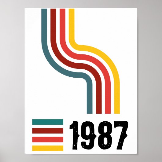 Poster Année de naissance couleur rétro rayures ondulées (Devant)
