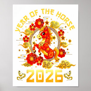 Poster Année du Cheval 2026 Nouvel An Chinois Lunaire Hom