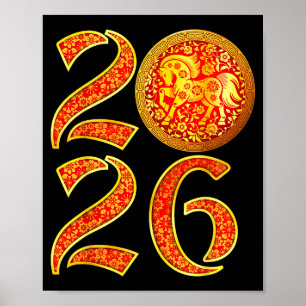 Poster Année du Cheval 2026 Nouvel An Lunaire Chinois Nou