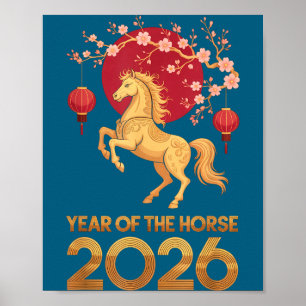 Poster Année du Cheval 2026 Nouvel An lunaire chinois Zod