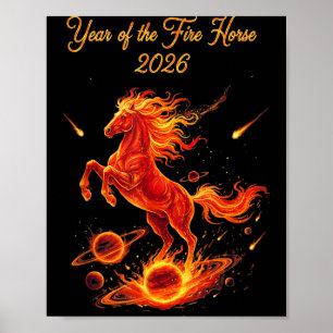 Poster Année du cheval de feu 2026 Nouvel An chinois luna