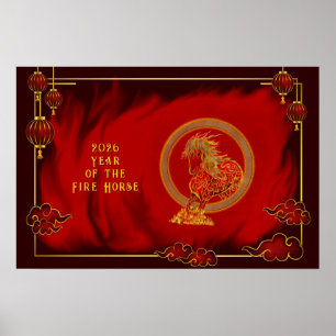 Poster Année du Cheval de Feu , Bonne Année Lunaire