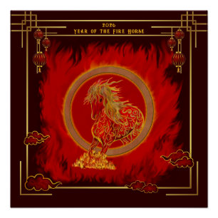 Poster Année du Cheval de Feu , Bonne Année Lunaire