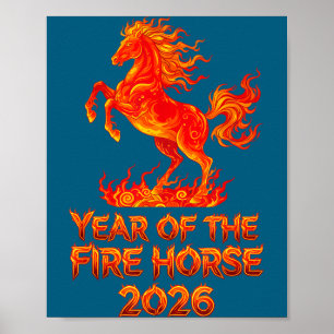 Poster Année du cheval de feu, zodiaque chinois nouvel an